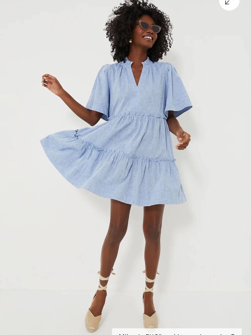 Tuckernuck Crawford Mini Dress Blue Chambray Tiered Ruffles Size XXL